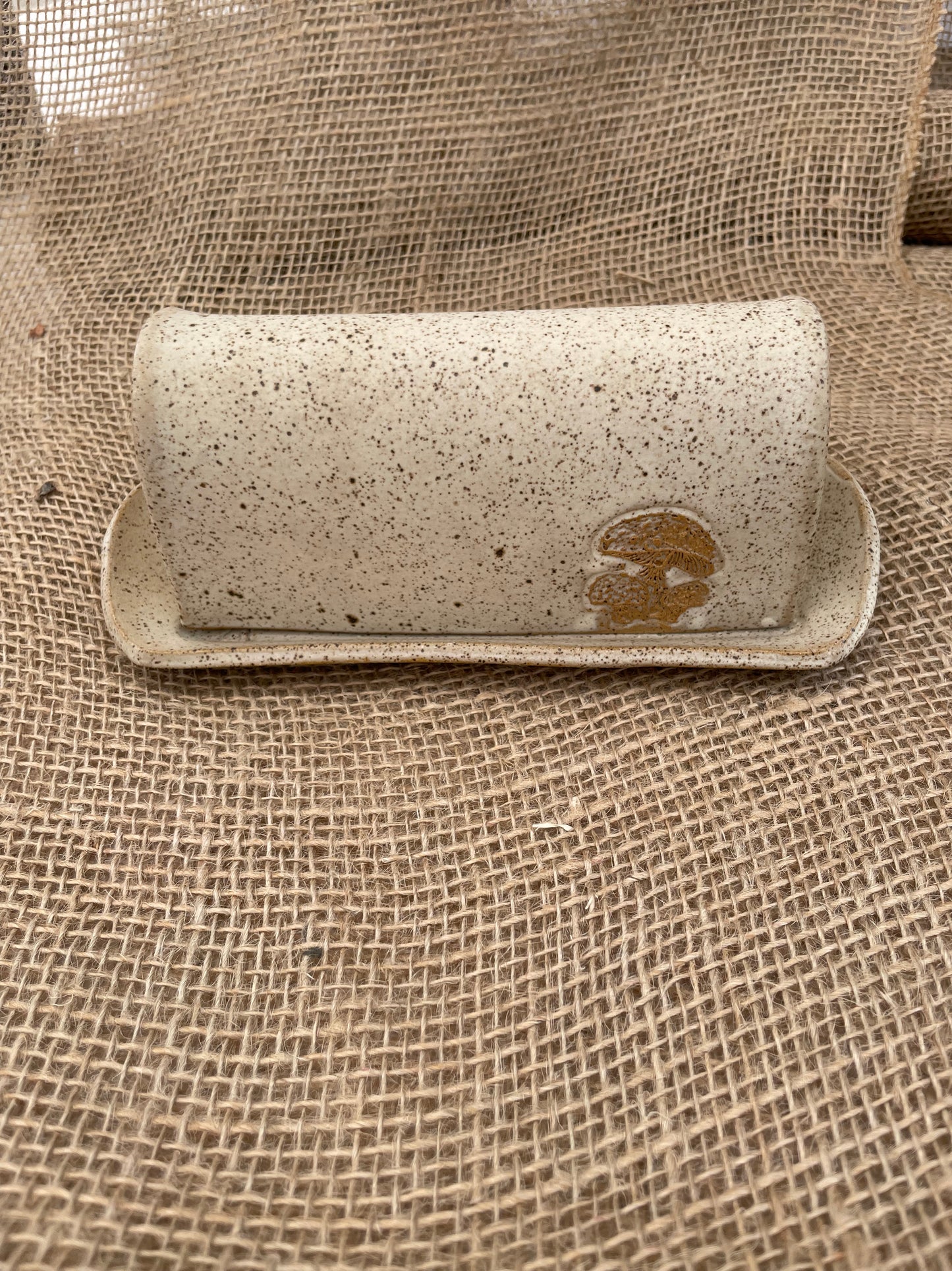 Rustic Mushroom Ceramic Covered Butter Dish