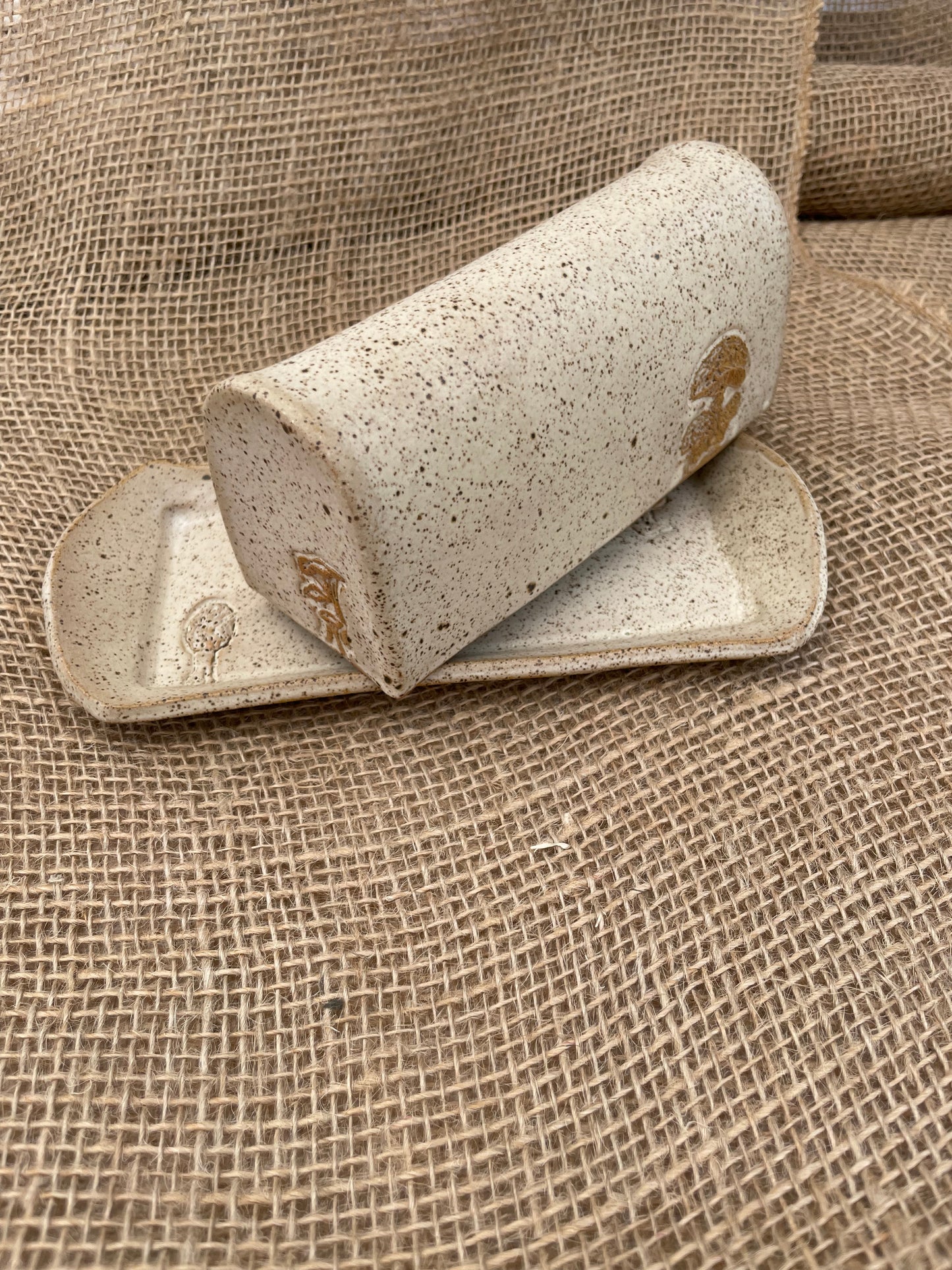 Rustic Mushroom Ceramic Covered Butter Dish