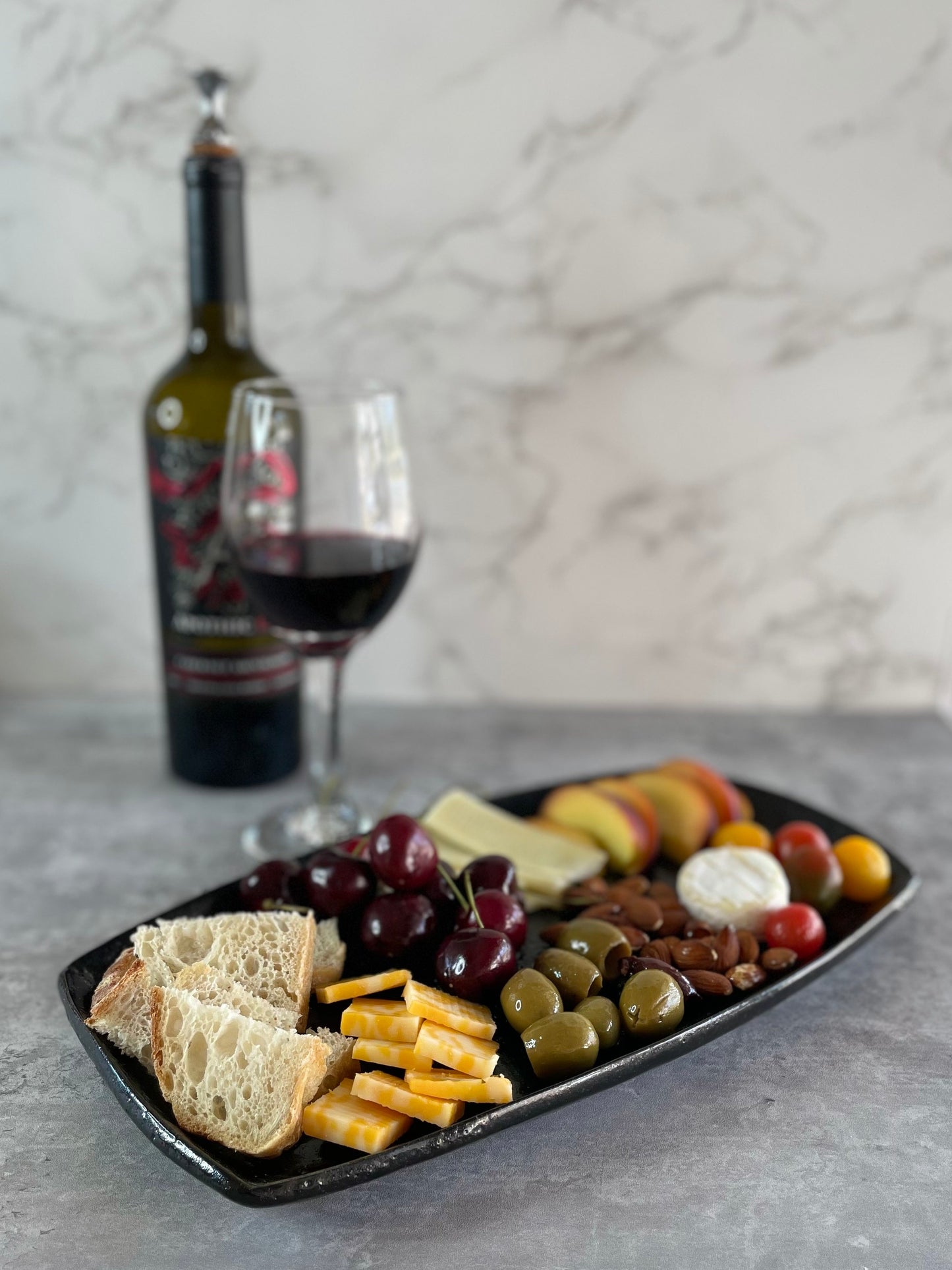 Simple Matte Black Serving Dish Plate Platter Charcuterie Board Handmade Ceramics