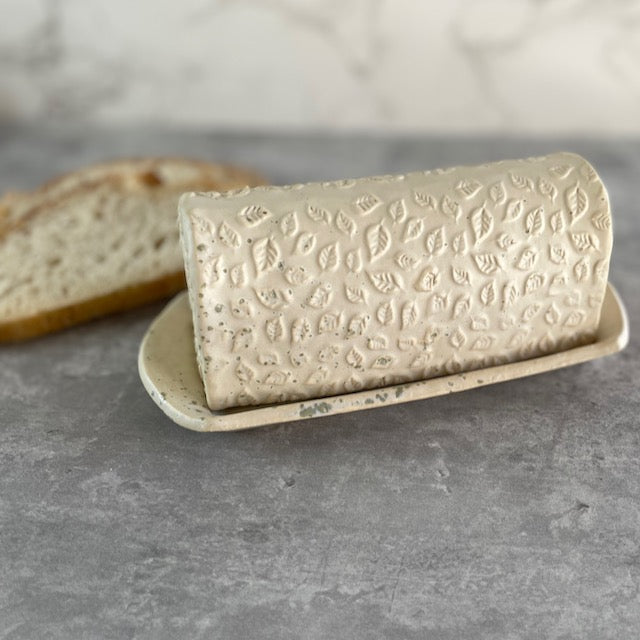 Rustic Leaves Ceramic Covered Butter Dish