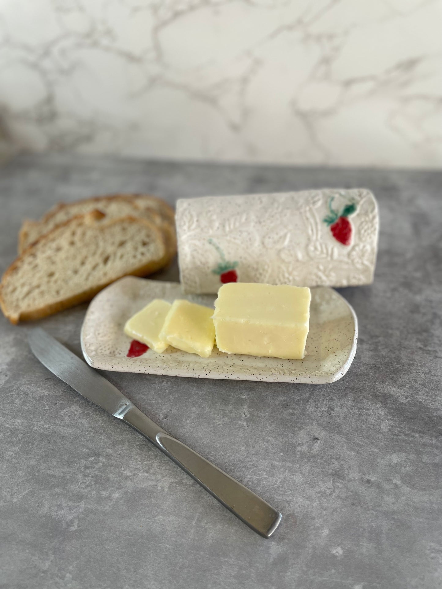 Strawberry Textured Ceramic Covered Butter Dish