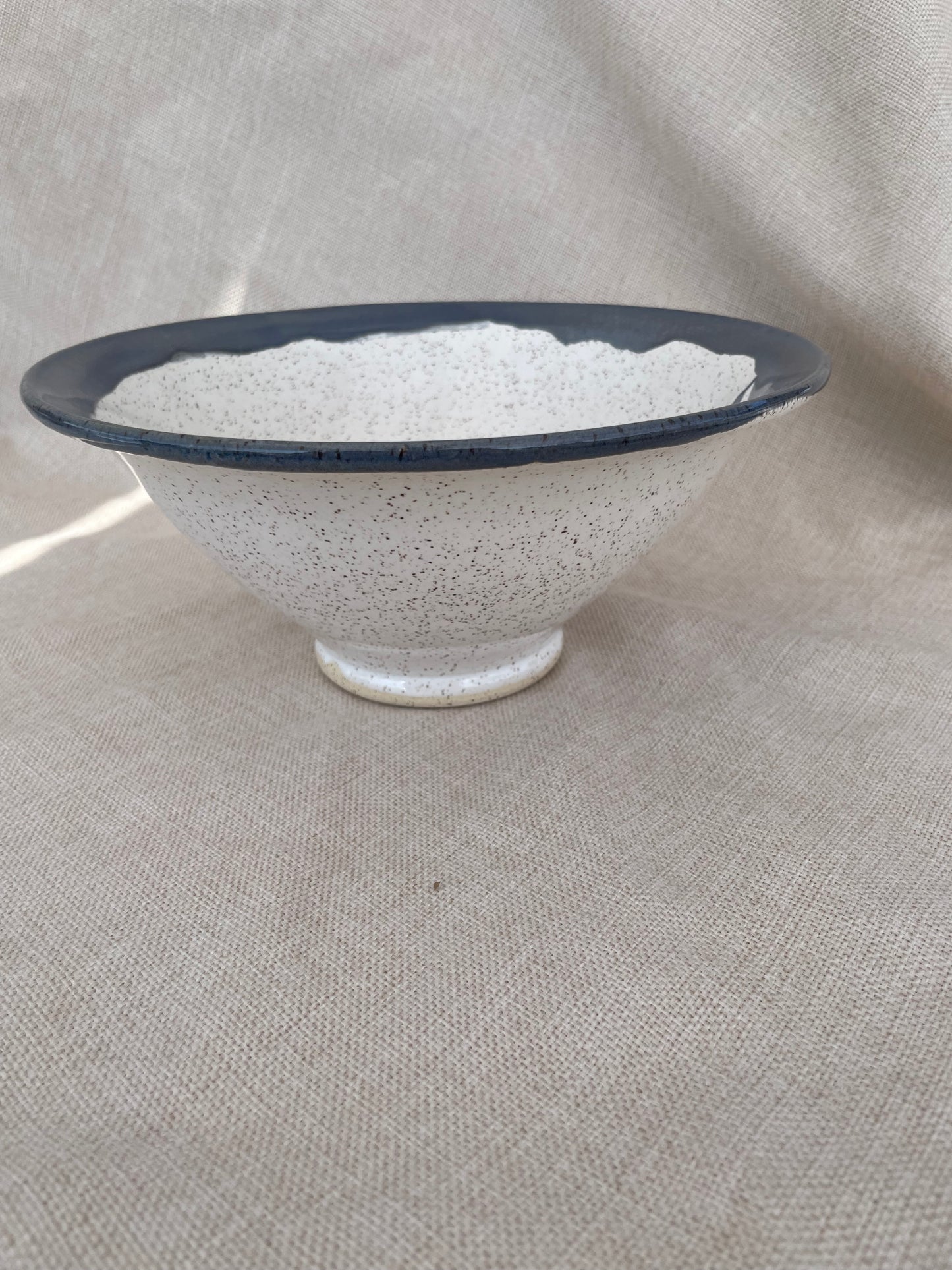 Hand Thrown Neutral Shallow Round Ceramic Serving Bowl