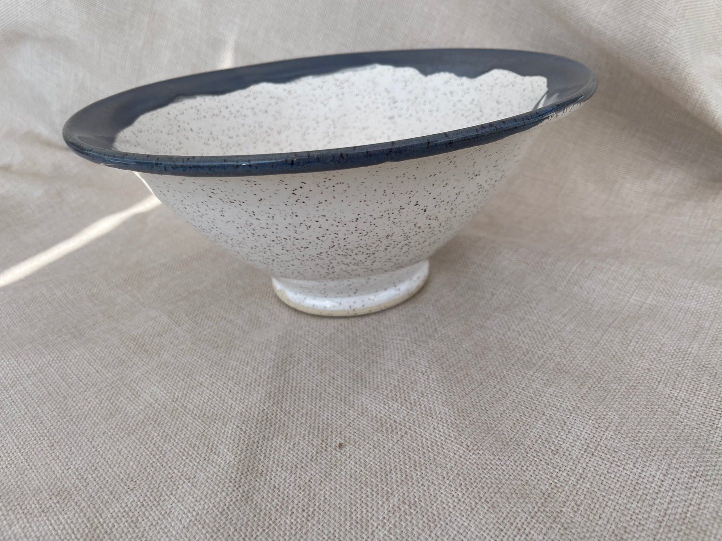 Hand Thrown Neutral Shallow Round Ceramic Serving Bowl