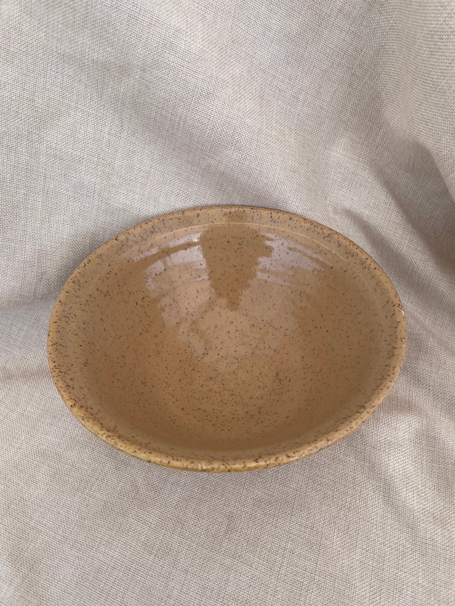 Hand Thrown Neutral Shallow Round Ceramic Serving Bowl