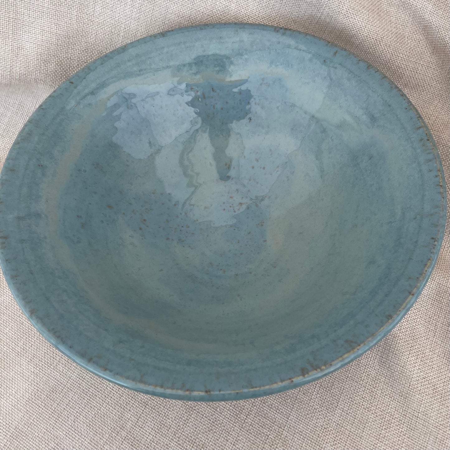 Hand Thrown Neutral Shallow Round Ceramic Serving Bowl