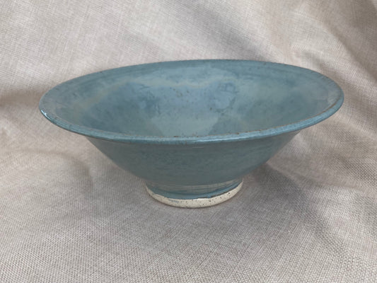 Hand Thrown Neutral Shallow Round Ceramic Serving Bowl