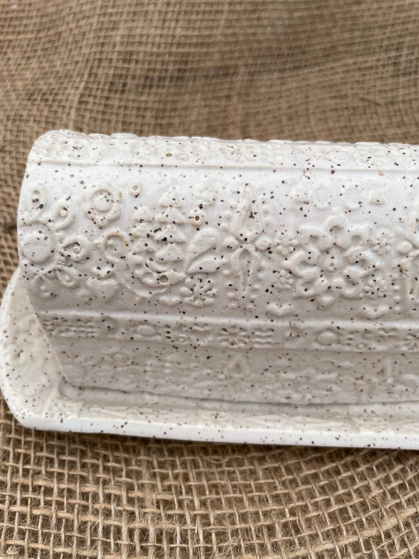 Scandinavian Folk Textured Ceramic Covered Butter Dish