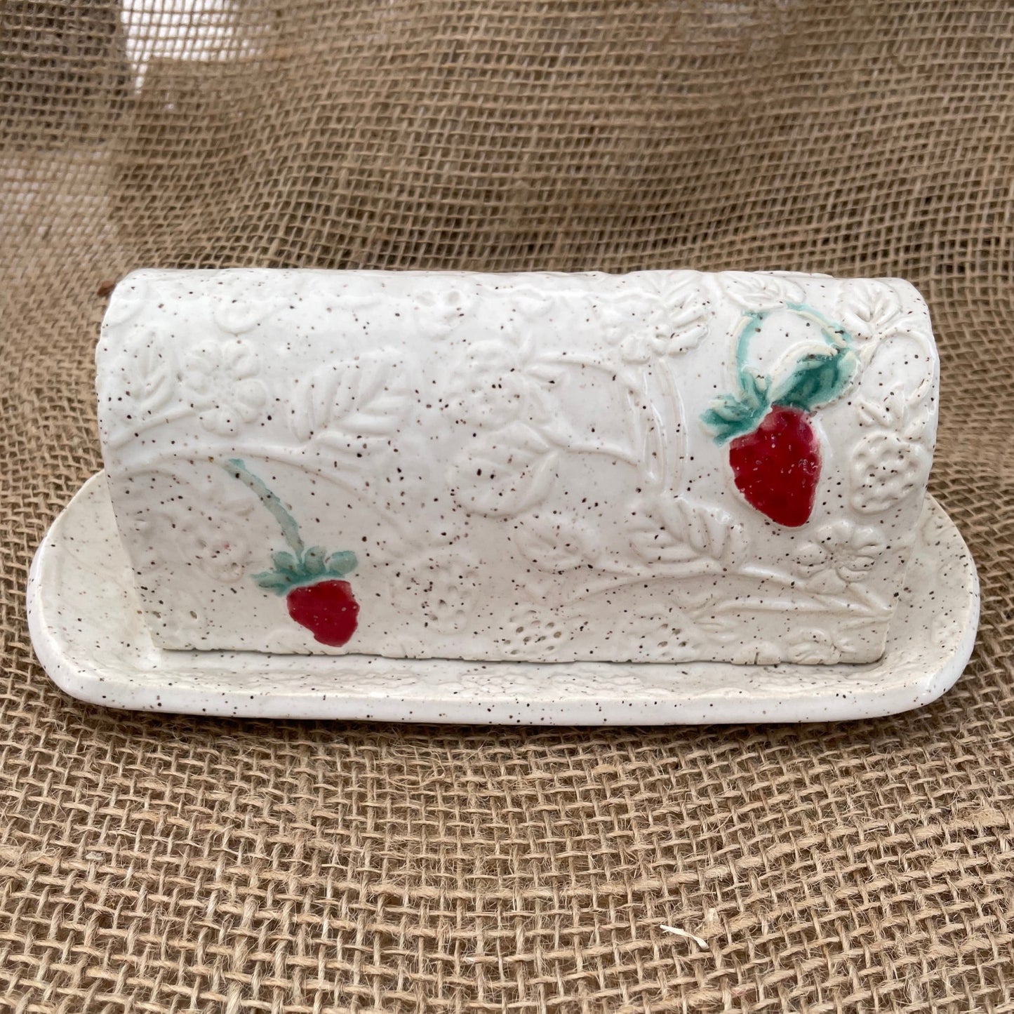 Strawberry covered butter dish