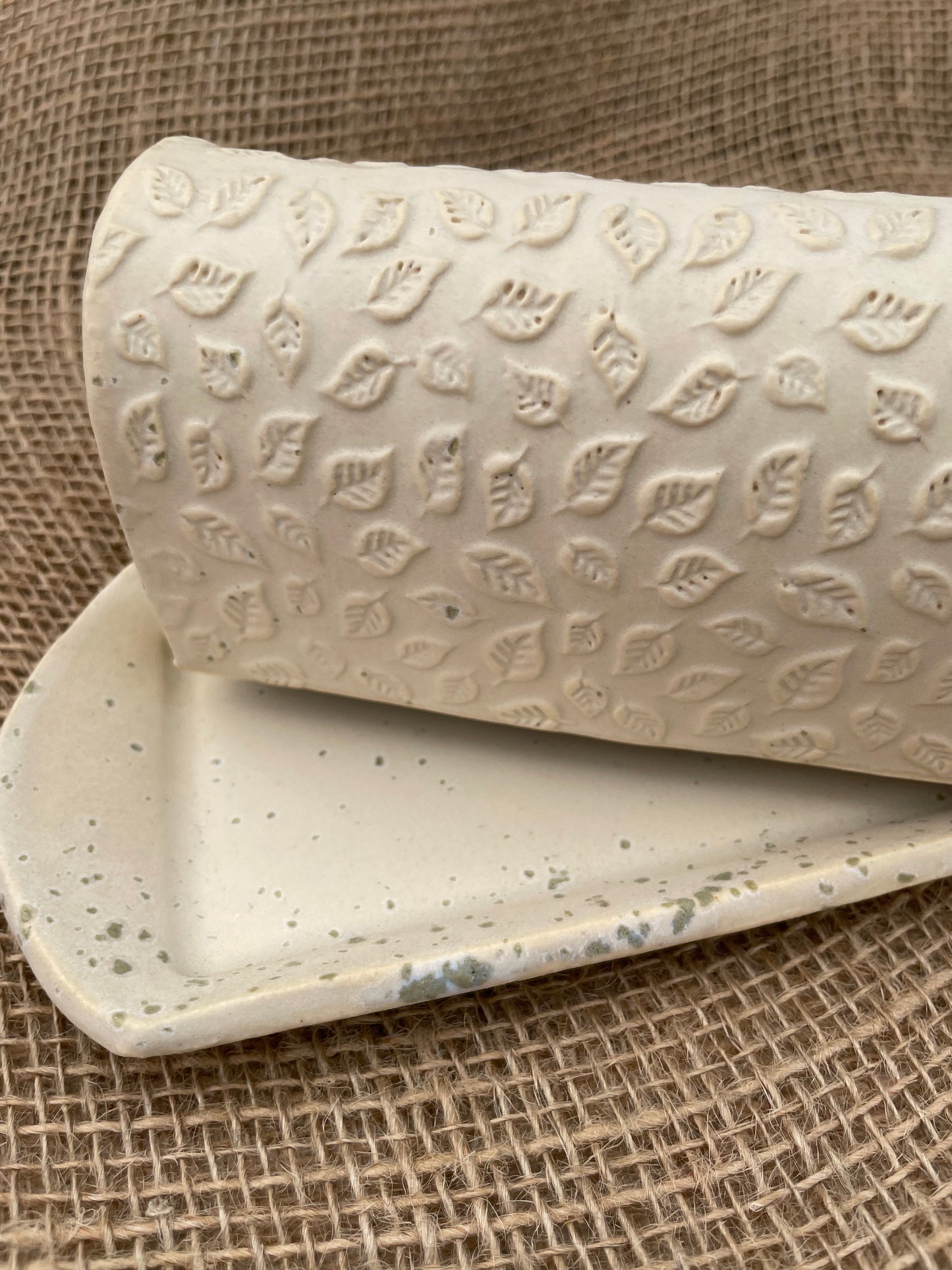 Rustic Leaves Ceramic Covered Butter Dish